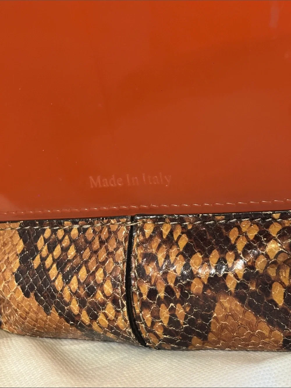 Furla Candy Satchel — Orange with Brown Snake-Print Base
